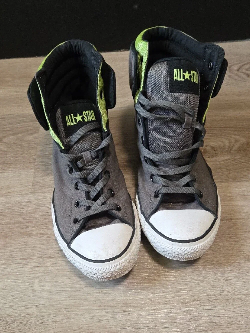 Allstar Converse High-Top Sneakers Gray with Neon Green Accents - Picture 2 of 7